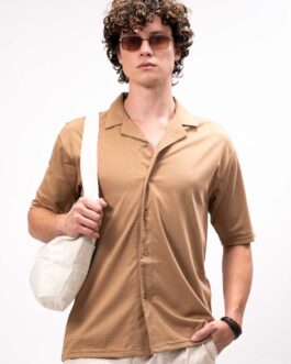 Linen look Sand Color Half Sleeve Shirt