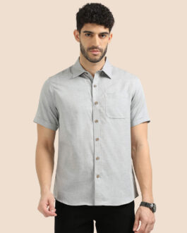 Woods Lyocell Half Sleeves Shirt In Grey Melange