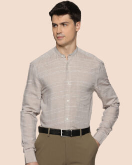 Skyline Stripes Mandarin Shirt In Grey