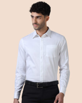 Keneth White Shirt with Signature Concealed  Placket & French Cuff