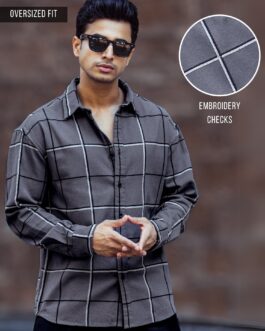 Embroidery Checks Grey Full Sleeve Shirt