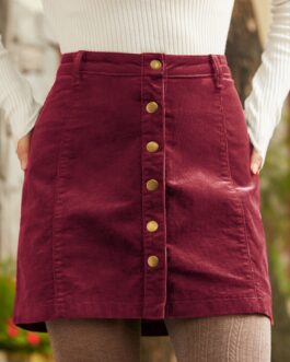Vogue On Vinyl Button Front Corduroy Skirt