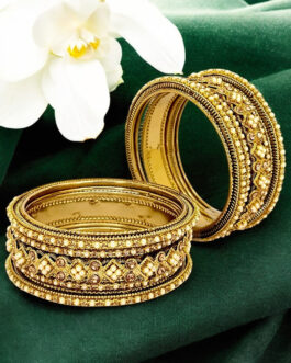 Women Set Of 6 Antique Gold Plated Beads Embellished Chuda Set