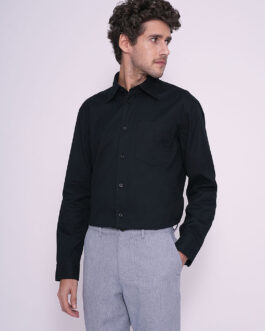 Black Twill Cotton Regular Fit Shirt