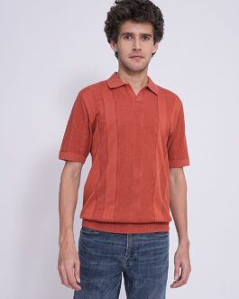Red Structured Knit Organic Cotton Polo