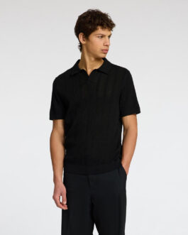 Black Crochet Split Neck Polo