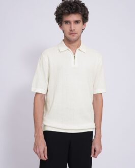 Beige Organic Cotton Zip Polo