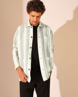 White Waffle Striped Overshirt