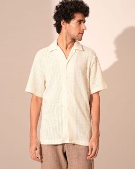 Beige Organic Cotton Jacquard Shirt
