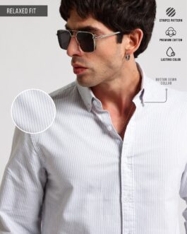 Stripes Light Grey Full Sleeve Shirt