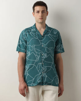Green Printed Cuban Collar Shirt
