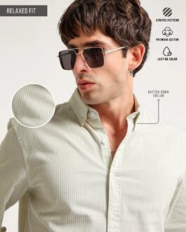 Stripes Pista Green Full Sleeve Shirt