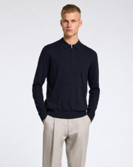 Navy Blue Knitted Half-Zip Polo