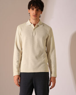 Beige Knitted Full Sleeves Polo