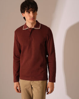Red Knitted Full Sleeves Polo
