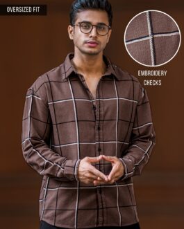 Embroidery Checks Brown Full Sleeve Shirt