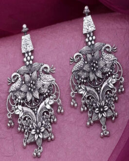 Johar Kamal Oxidised Peacock Design Earrings Jh