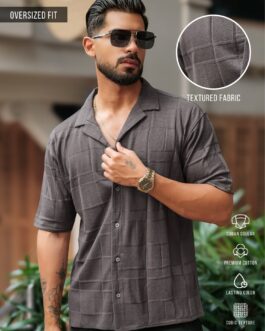 Cubic Knit Dark Grey Half Sleeve Shirt