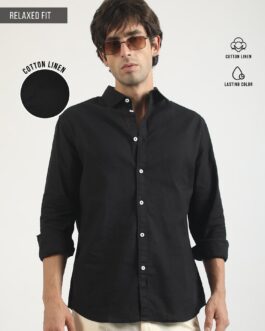 Cotton Linen Black Full Sleeve Shirt