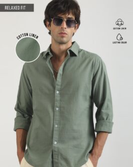 Cotton Linen Green Full Sleeve Shirt