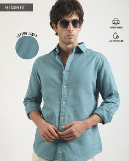 Cotton Linen Teal Blue Full Sleeve Shirt
