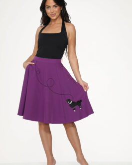 Purple Black Embroidered Poodle Swing Skirt