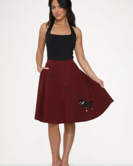 Burgundy Black Embroidered Poodle Swing Skirt