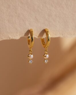 Dangling Pearl Diamond Huggies