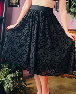 The Serpentine Skirt - Velvet Snake Flocked Full Skirt