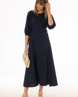 Navy Side Tie Cotton Maxi Dress