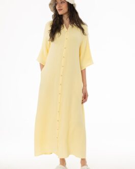 Yellow Gauze Flare Sleeve Maxi Dress
