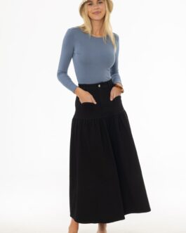 Black Drop Waist Denim Skirt