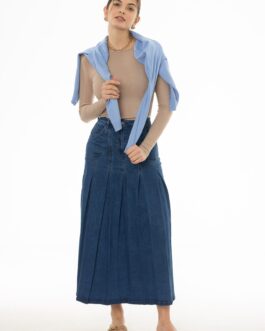 Blue Pocket Pleated Denim Skirt