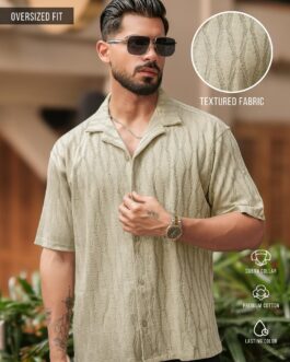 Angular Knit Beige Half Sleeve Shirt
