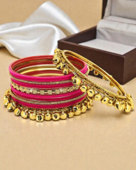 Women Set Of 13 Gold Plated Ghungroo Rani Velvet Chuda Set
