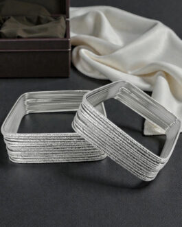 Women Set Of 24 Silver Plated Square Shimmer Bangle Set