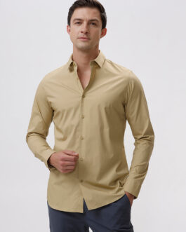 Patrick Tios Taupe Cotton Spread  Solid Shirt