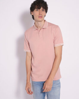 Pink Logo Text Print Cotton Polo