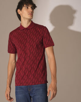 Red Logo Text Print Cotton Polo