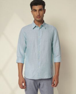 Light Blue Linen Regular Fit Shirt