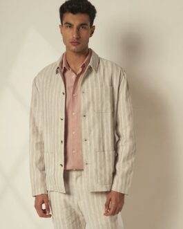 Beige Striped Cotton Overshirt