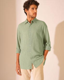 Green Textured Full Sleeves Shirt