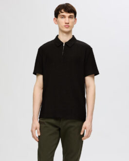 Black Zip-Up Plisse Polo