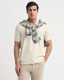 Organic Cotton Zip Polo - Light Beige