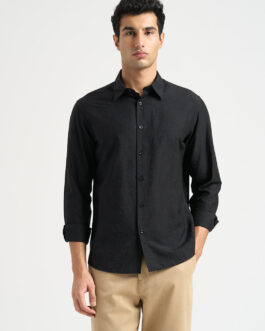 Structured Spread Collar Shirt- Black
