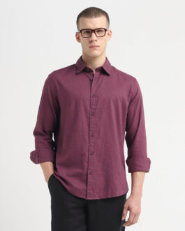 Linen Blend Regular Fit Shirt - Maroon