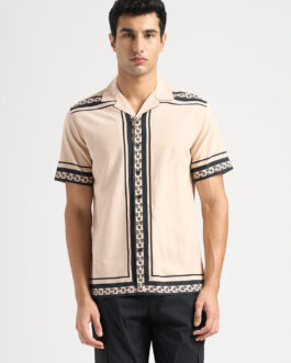 Beige Cotton Printed Shirt