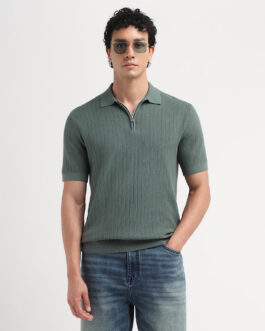 Structured Zip Up Polo - Green
