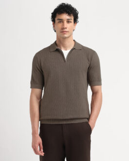 Structured Zip Up Polo - Dark Brown