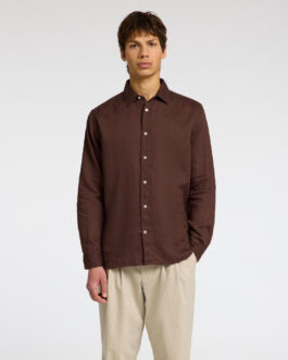 Dark Brown Linen Regular Fit Shirt